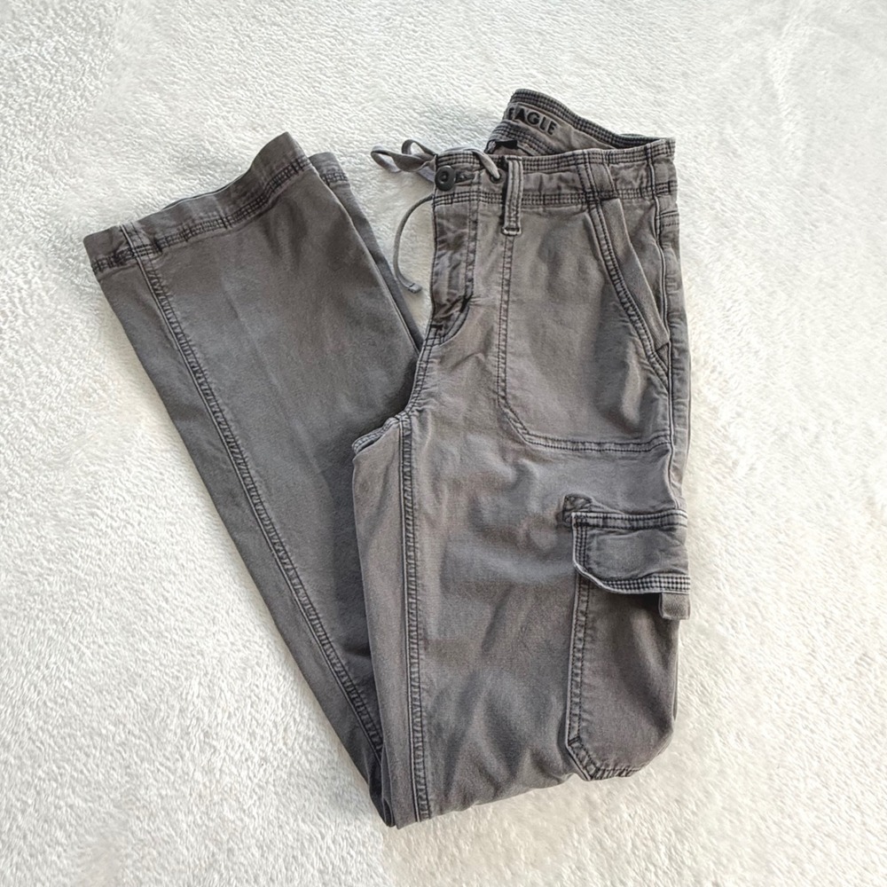 American Eagle Gray Cargo Pants Wide Leg Stretch Women's Size 000 Regular
